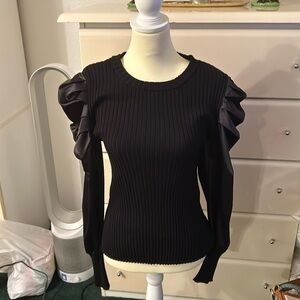 Black medium cotton stretchy blouse with black satin sleeves adorable